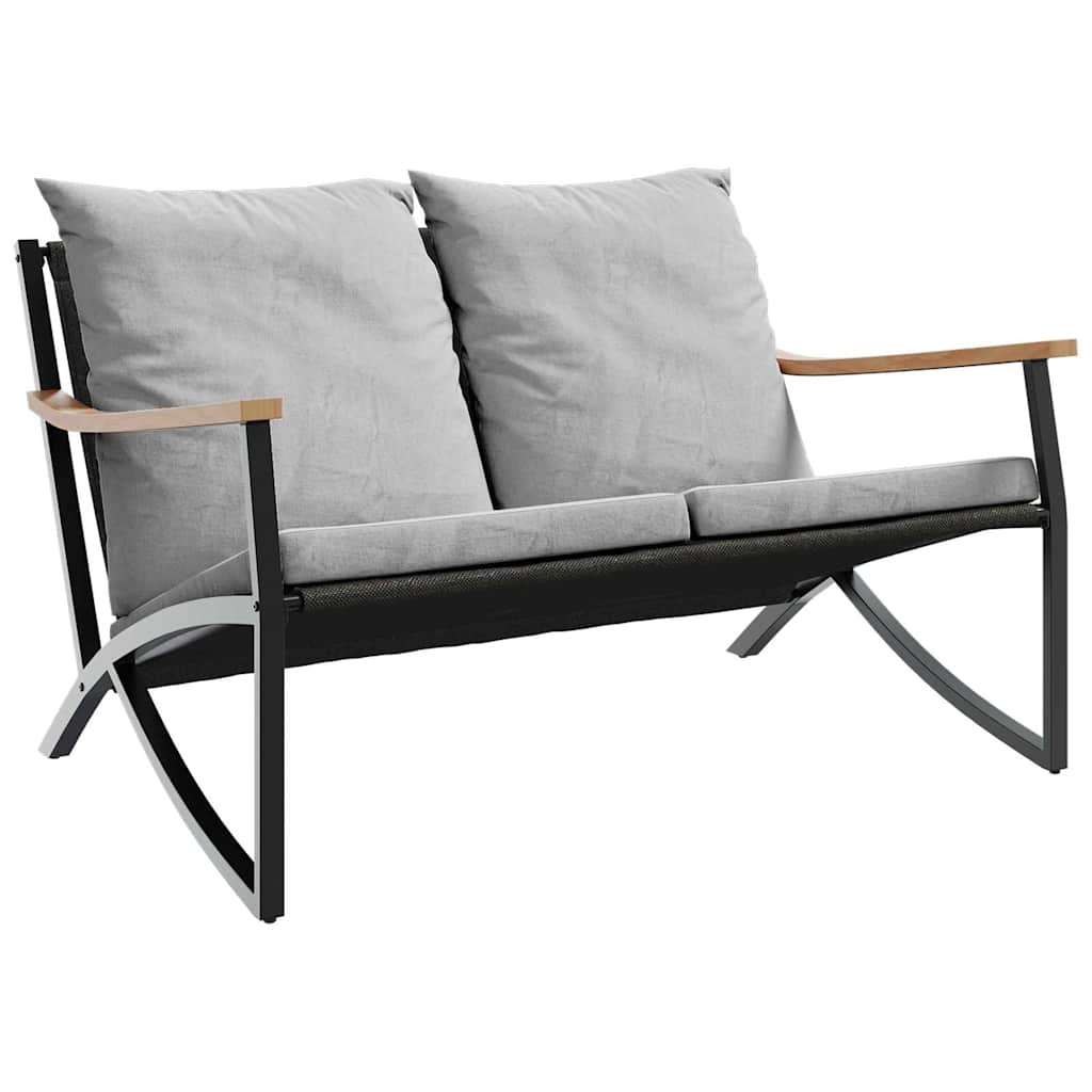 vidaXL Ławka ogrodowa z poduszkami, 120 cm, czarna, stalowa