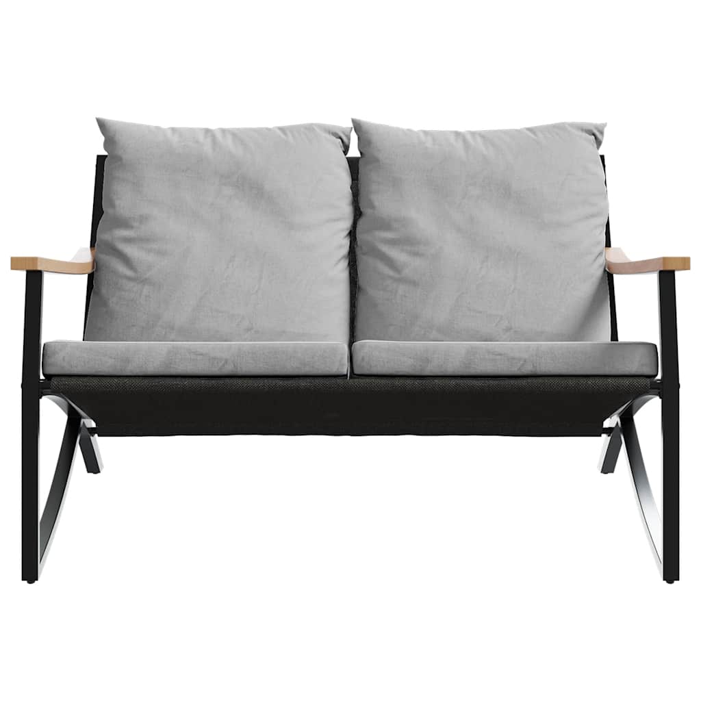 vidaXL Ławka ogrodowa z poduszkami, 120 cm, czarna, stalowa