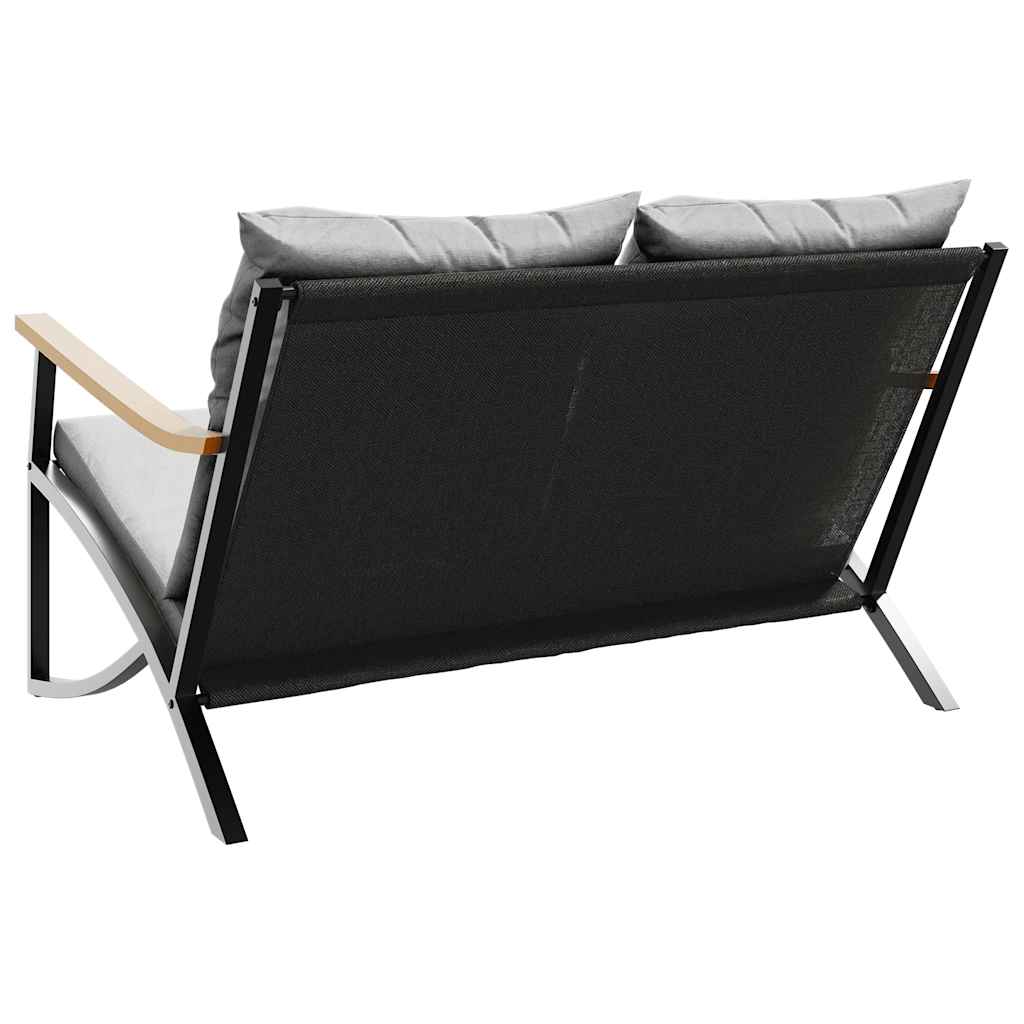 vidaXL Ławka ogrodowa z poduszkami, 120 cm, czarna, stalowa