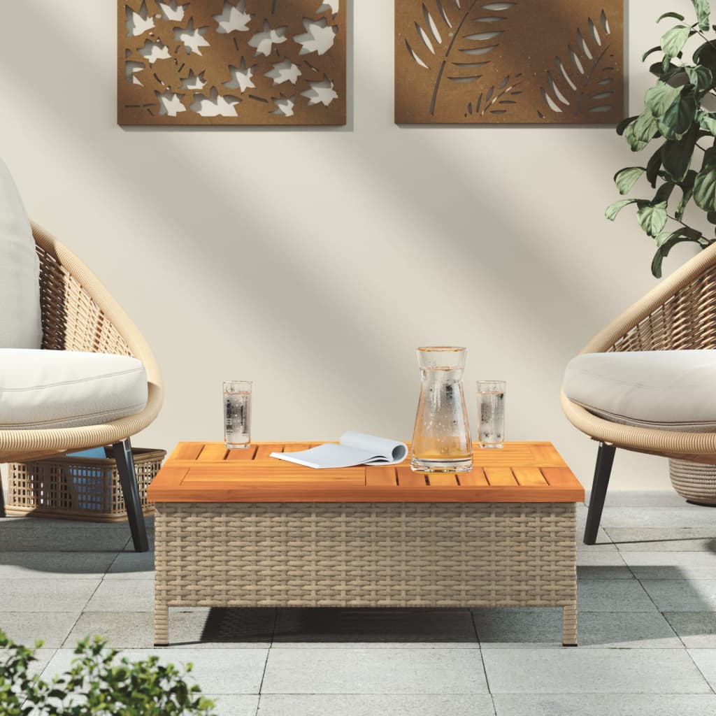 vidaXL Stolik ogrodowy, beżowy, 70x70x25 cm, rattan i drewno akacjowe
