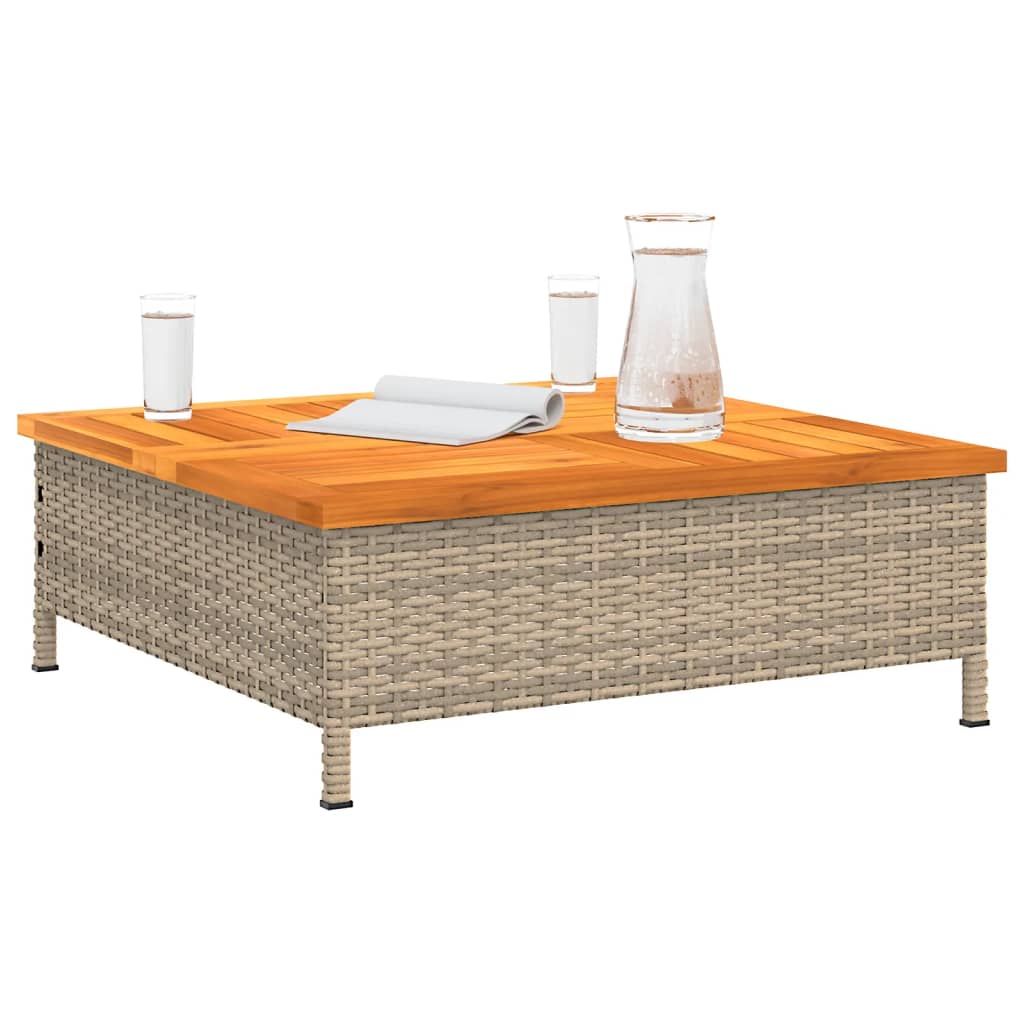 vidaXL Stolik ogrodowy, beżowy, 70x70x25 cm, rattan i drewno akacjowe