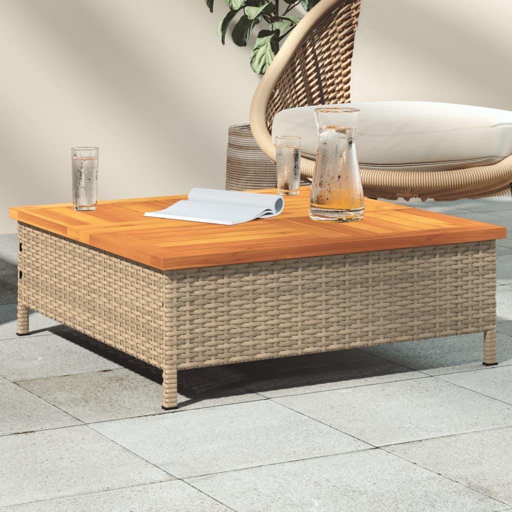 vidaXL Stolik ogrodowy, beżowy, 70x70x25 cm, rattan i drewno akacjowe