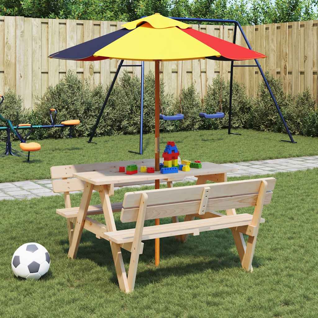 vidaXL Stół piknikowy dla 4 dzieci, z otworem na parasol, jodłowy