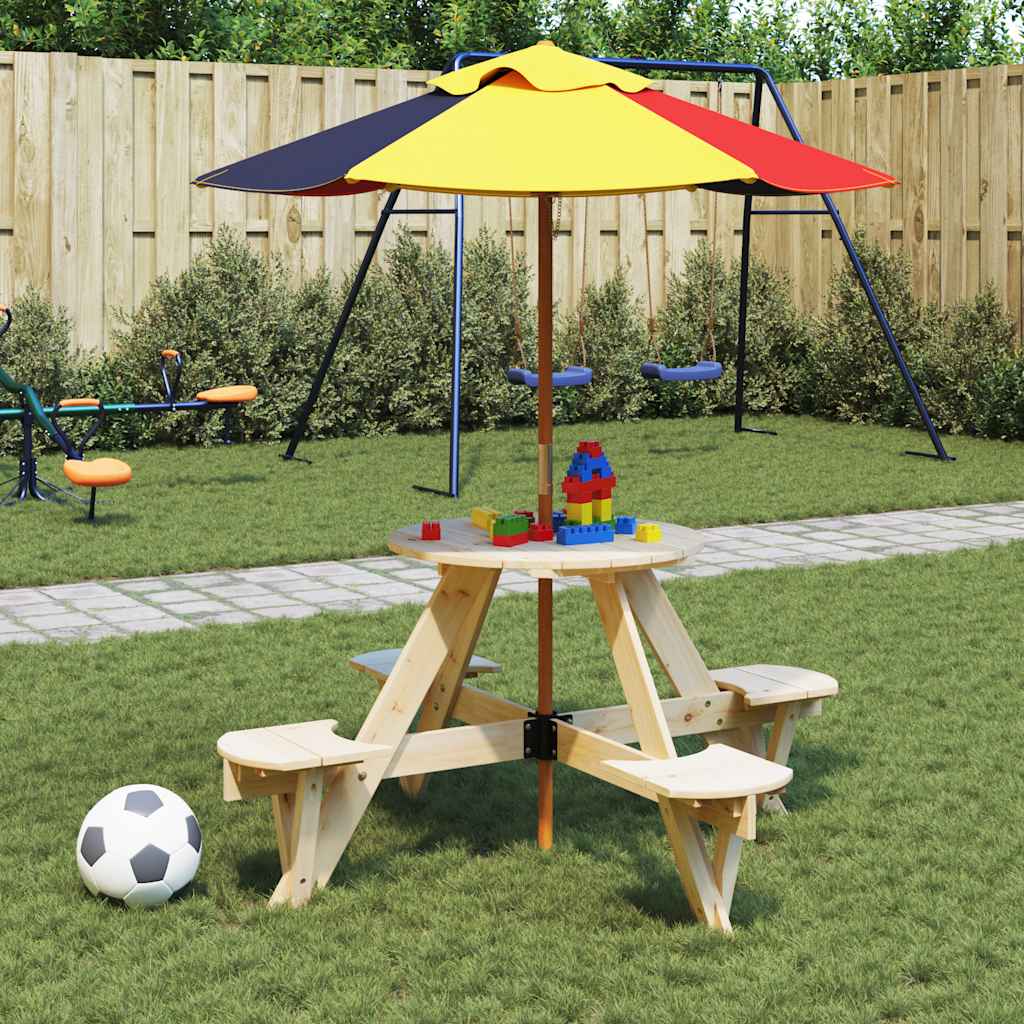 vidaXL Stół piknikowy dla 4 dzieci, okrągły, z otworem na parasol