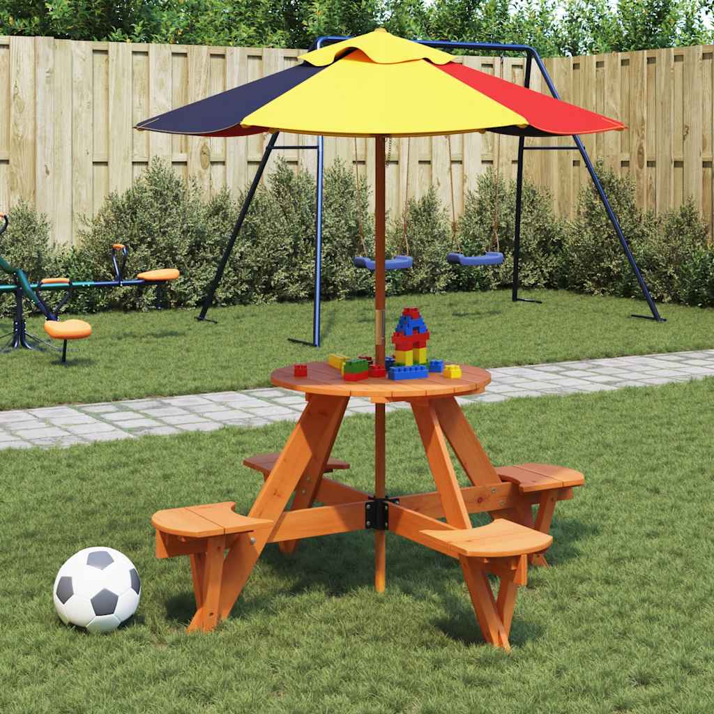 vidaXL Stół piknikowy dla 4 dzieci, okrągły, z otworem na parasol