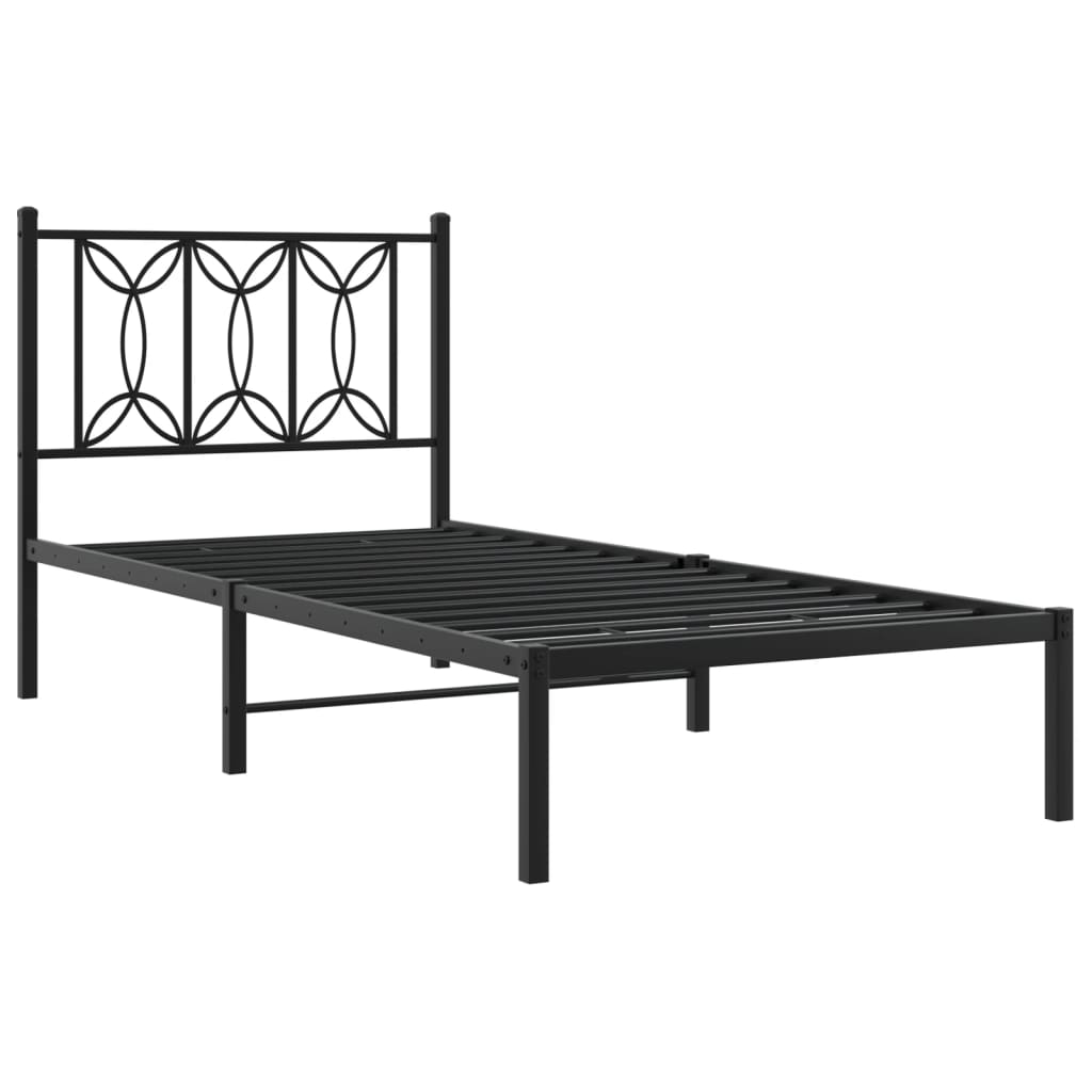 vidaXL Metalowa rama łóżka z wezgłowiem, czarna, 75x190 cm