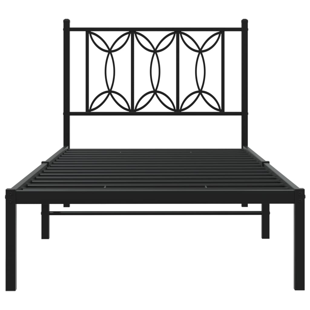 vidaXL Metalowa rama łóżka z wezgłowiem, czarna, 75x190 cm