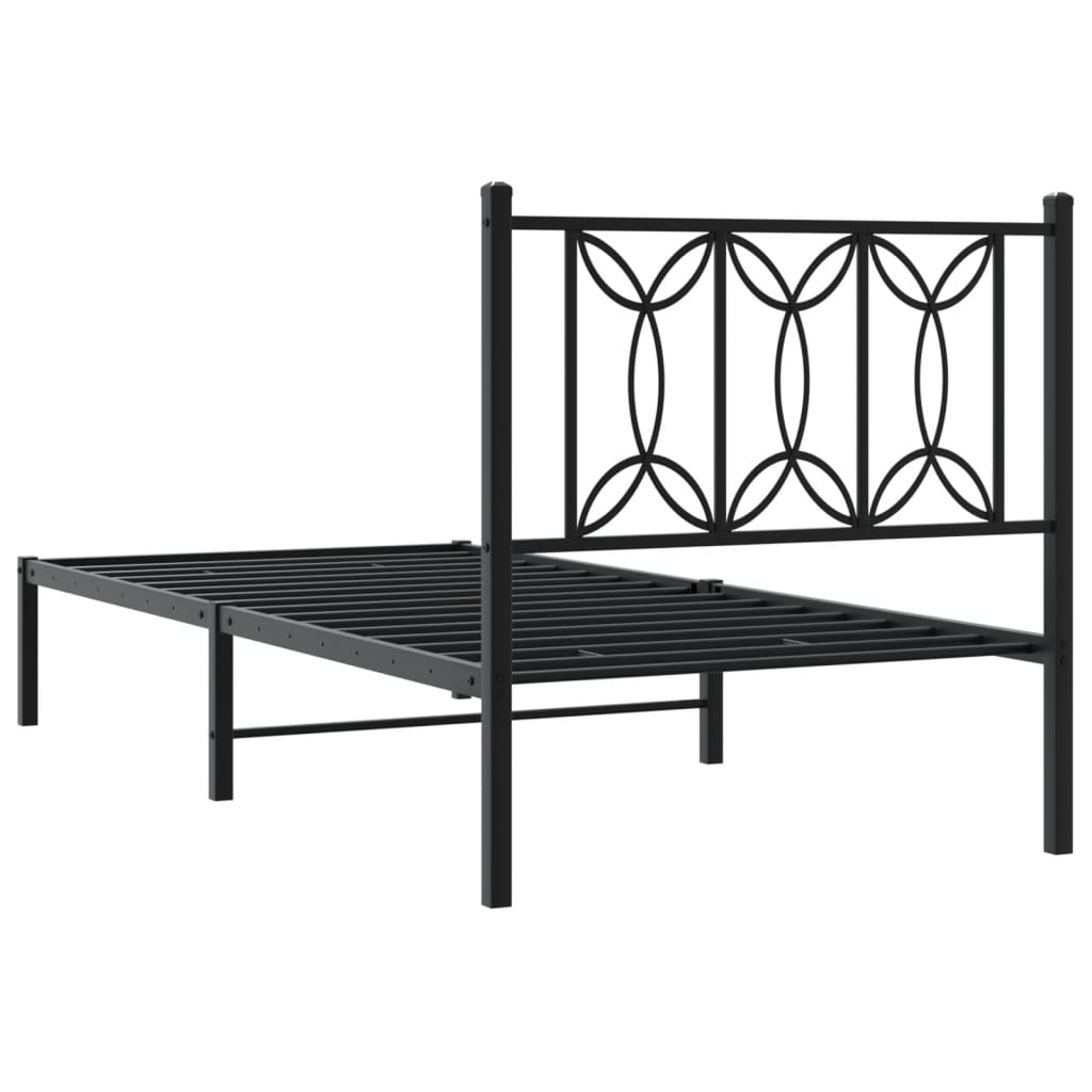 vidaXL Metalowa rama łóżka z wezgłowiem, czarna, 75x190 cm