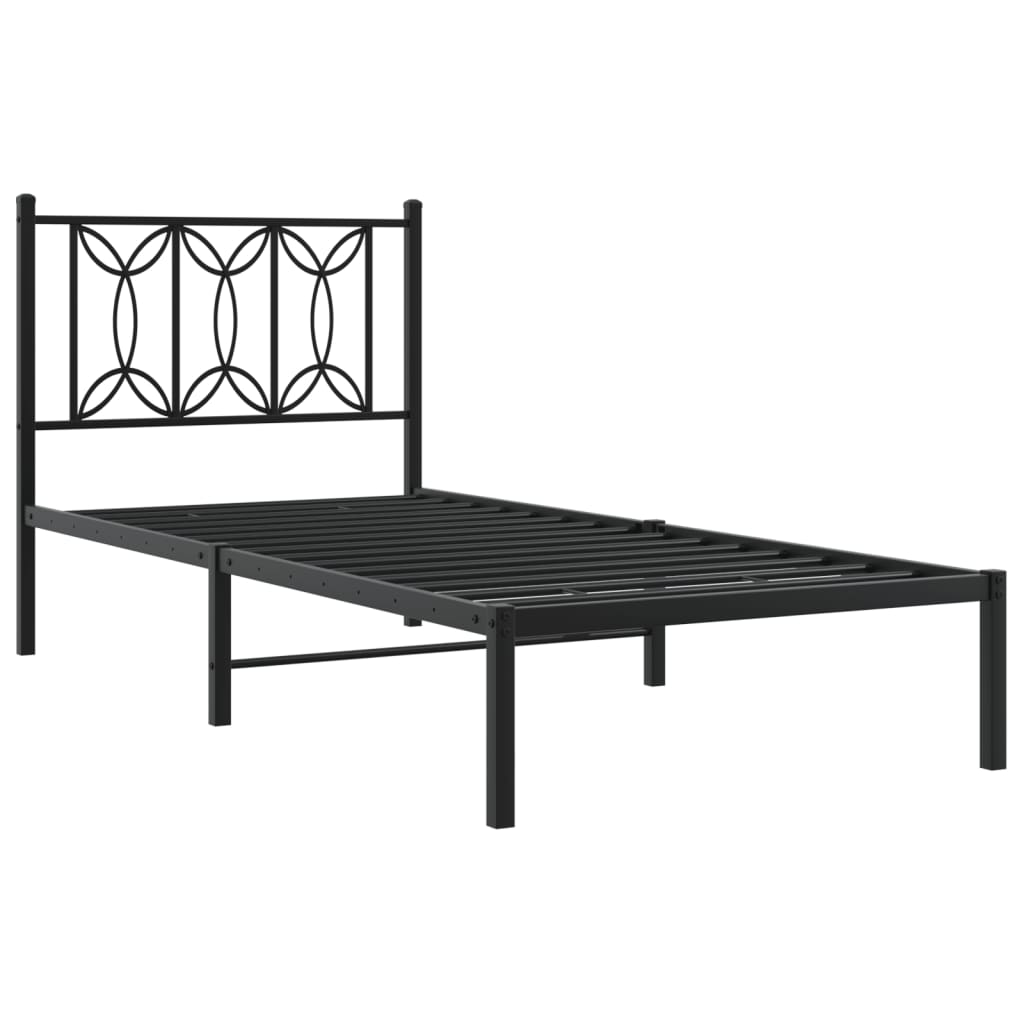 vidaXL Metalowa rama łóżka z wezgłowiem, czarna, 80x200 cm