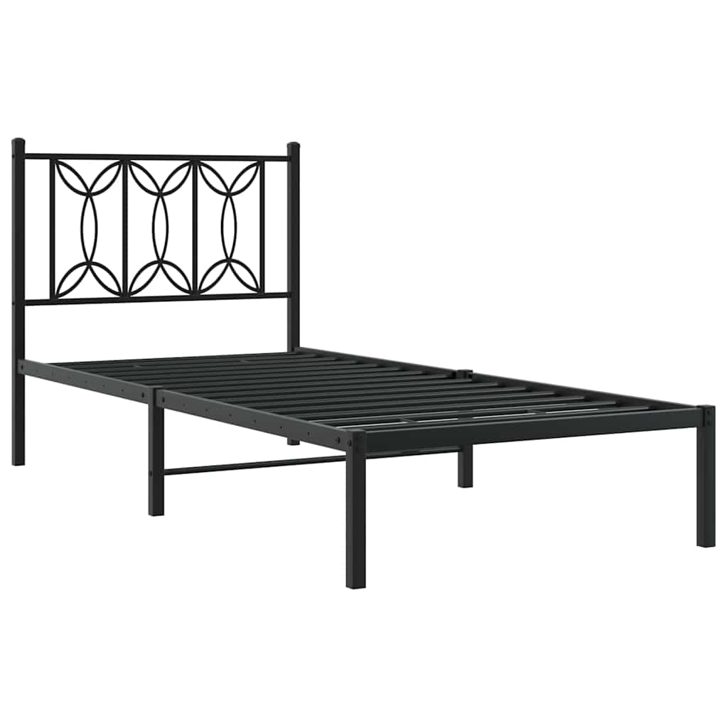 vidaXL Metalowa rama łóżka z wezgłowiem, czarna, 90x190 cm