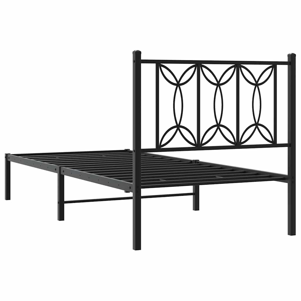 vidaXL Metalowa rama łóżka z wezgłowiem, czarna, 90x190 cm