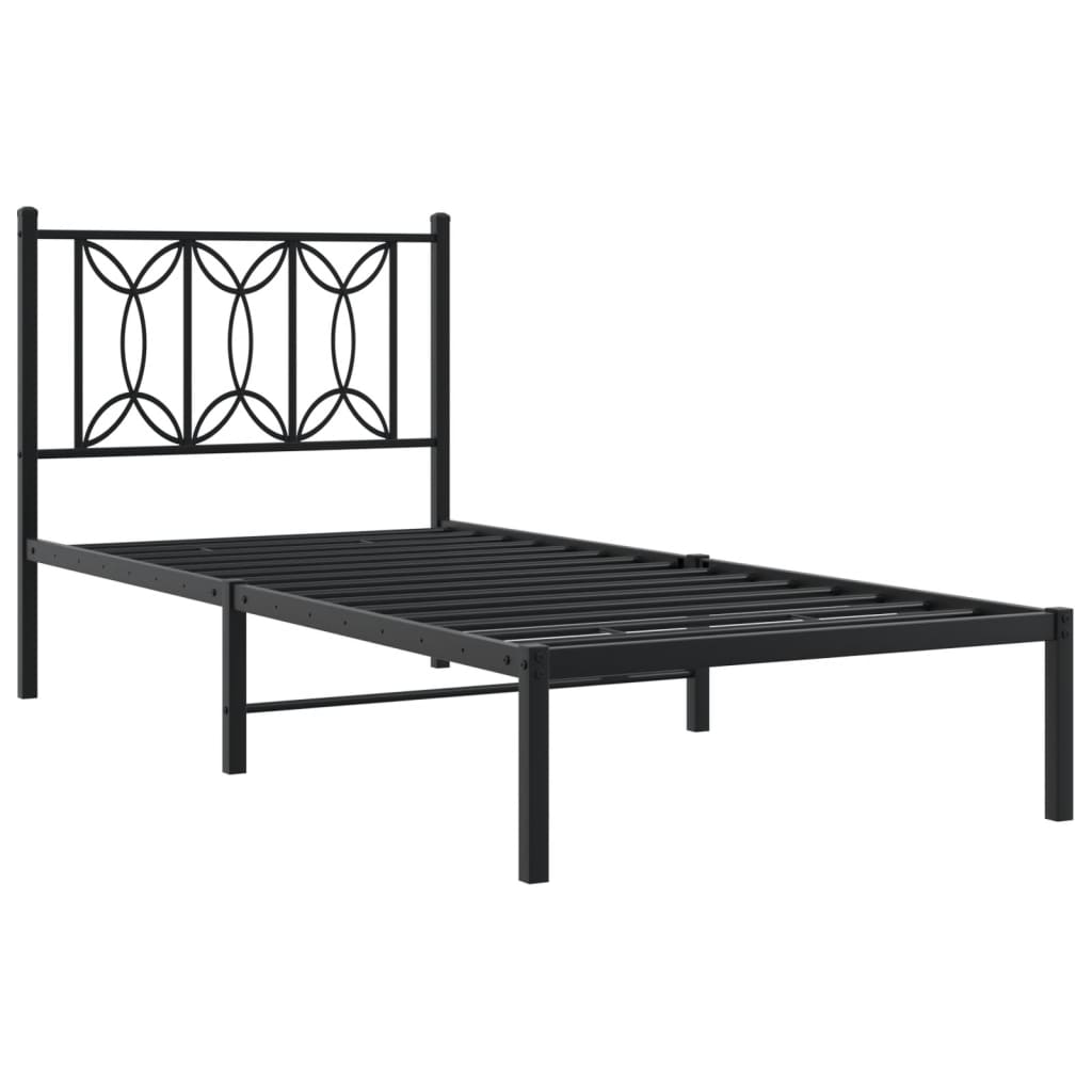 vidaXL Metalowa rama łóżka z wezgłowiem, czarna, 90x200 cm