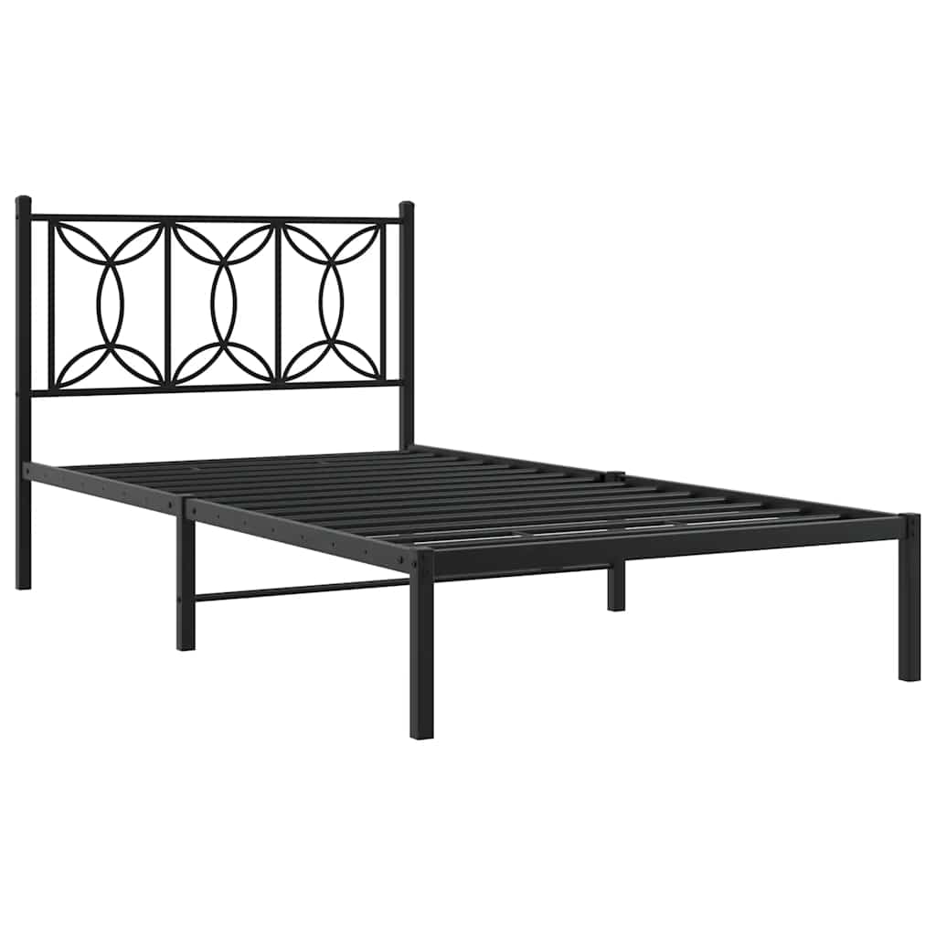 vidaXL Metalowa rama łóżka z wezgłowiem, czarna, 107x203 cm