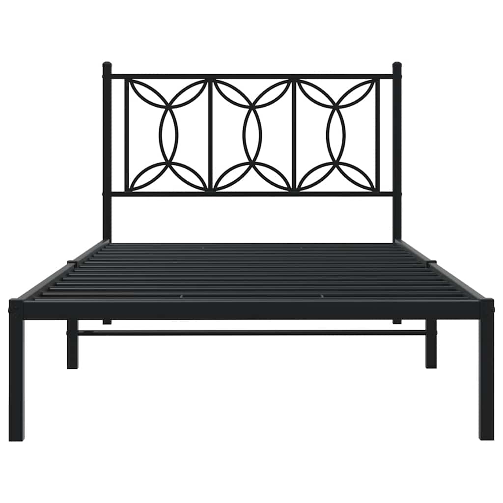 vidaXL Metalowa rama łóżka z wezgłowiem, czarna, 107x203 cm