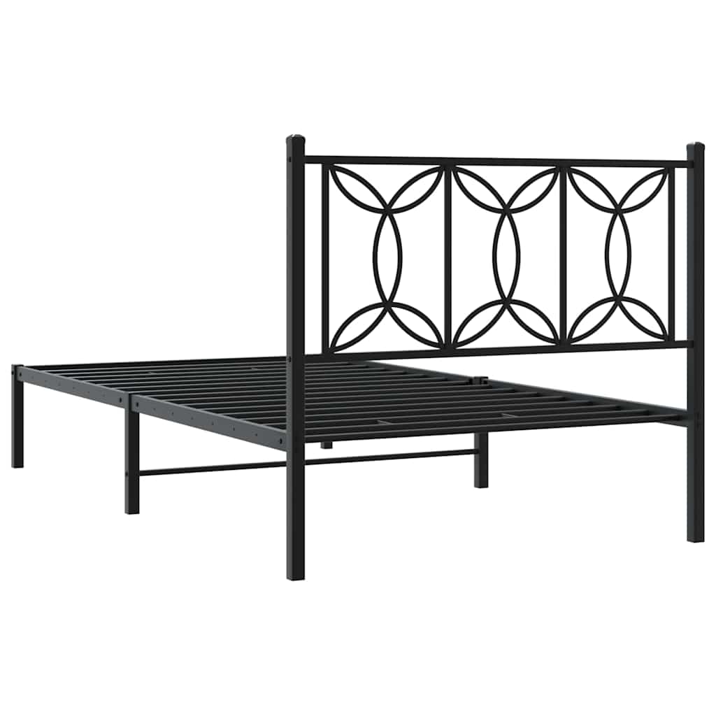 vidaXL Metalowa rama łóżka z wezgłowiem, czarna, 107x203 cm