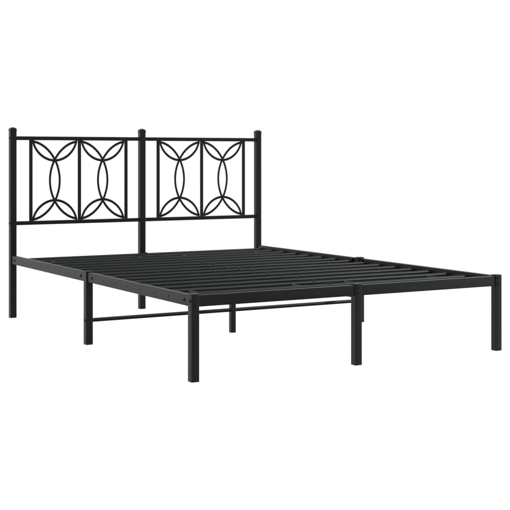 vidaXL Metalowa rama łóżka z wezgłowiem, czarna, 135x190 cm