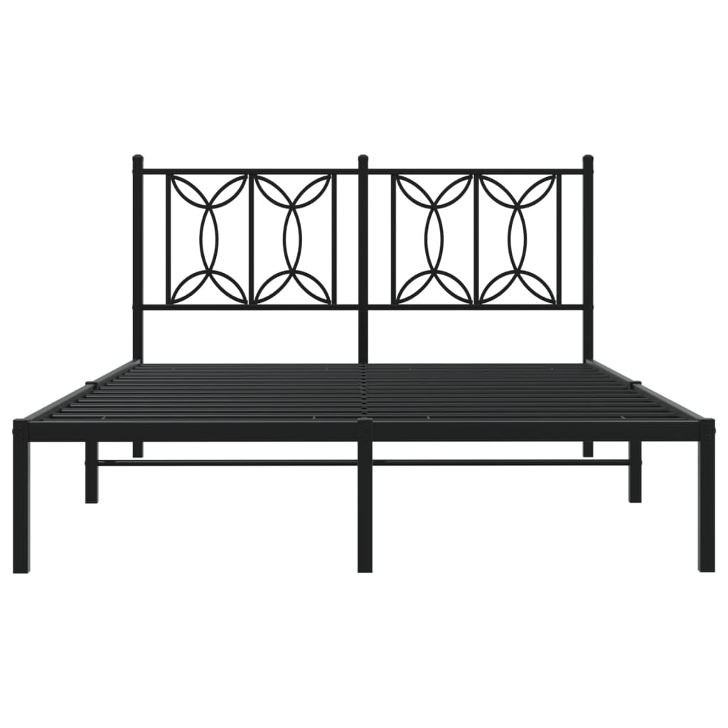 vidaXL Metalowa rama łóżka z wezgłowiem, czarna, 135x190 cm