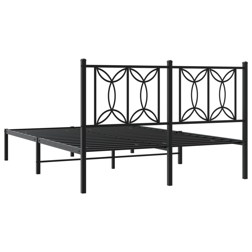 vidaXL Metalowa rama łóżka z wezgłowiem, czarna, 135x190 cm