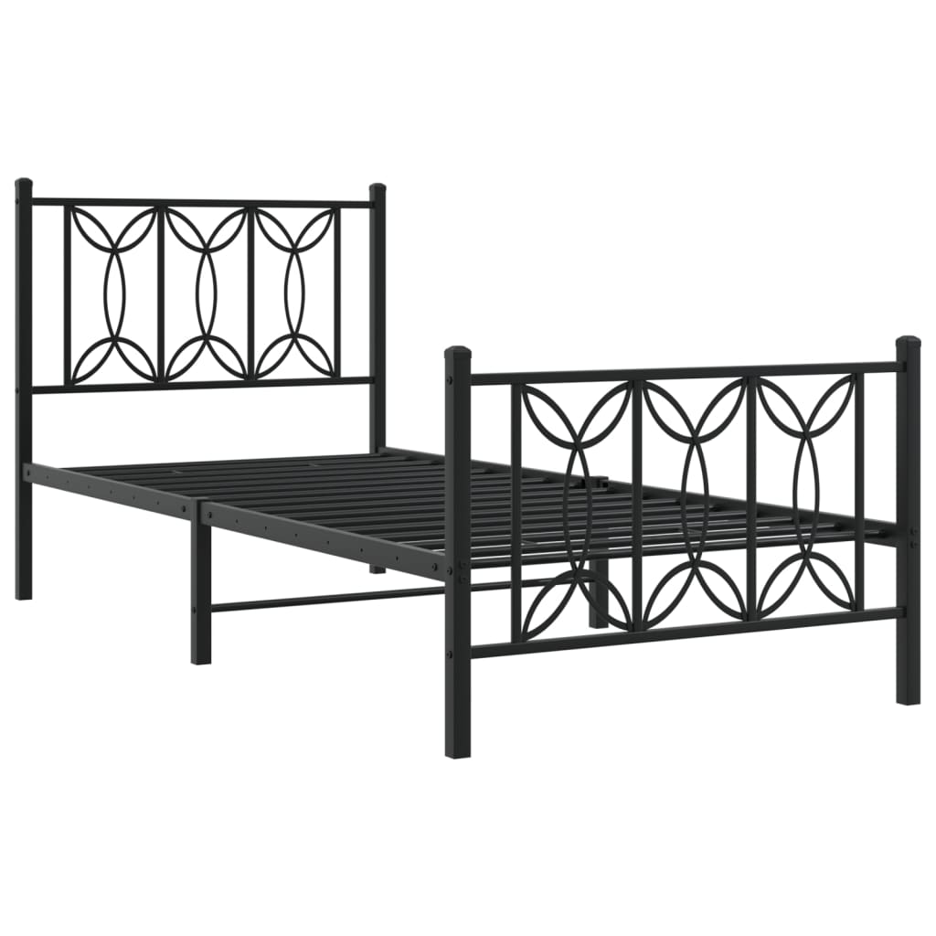 vidaXL Metalowa rama łóżka z wezgłowiem i zanóżkiem, czarna, 75x190 cm