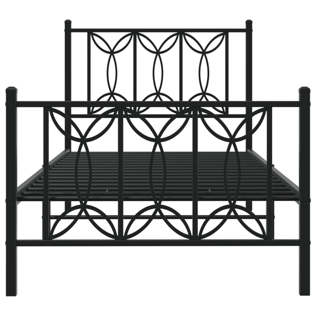 vidaXL Metalowa rama łóżka z wezgłowiem i zanóżkiem, czarna, 75x190 cm
