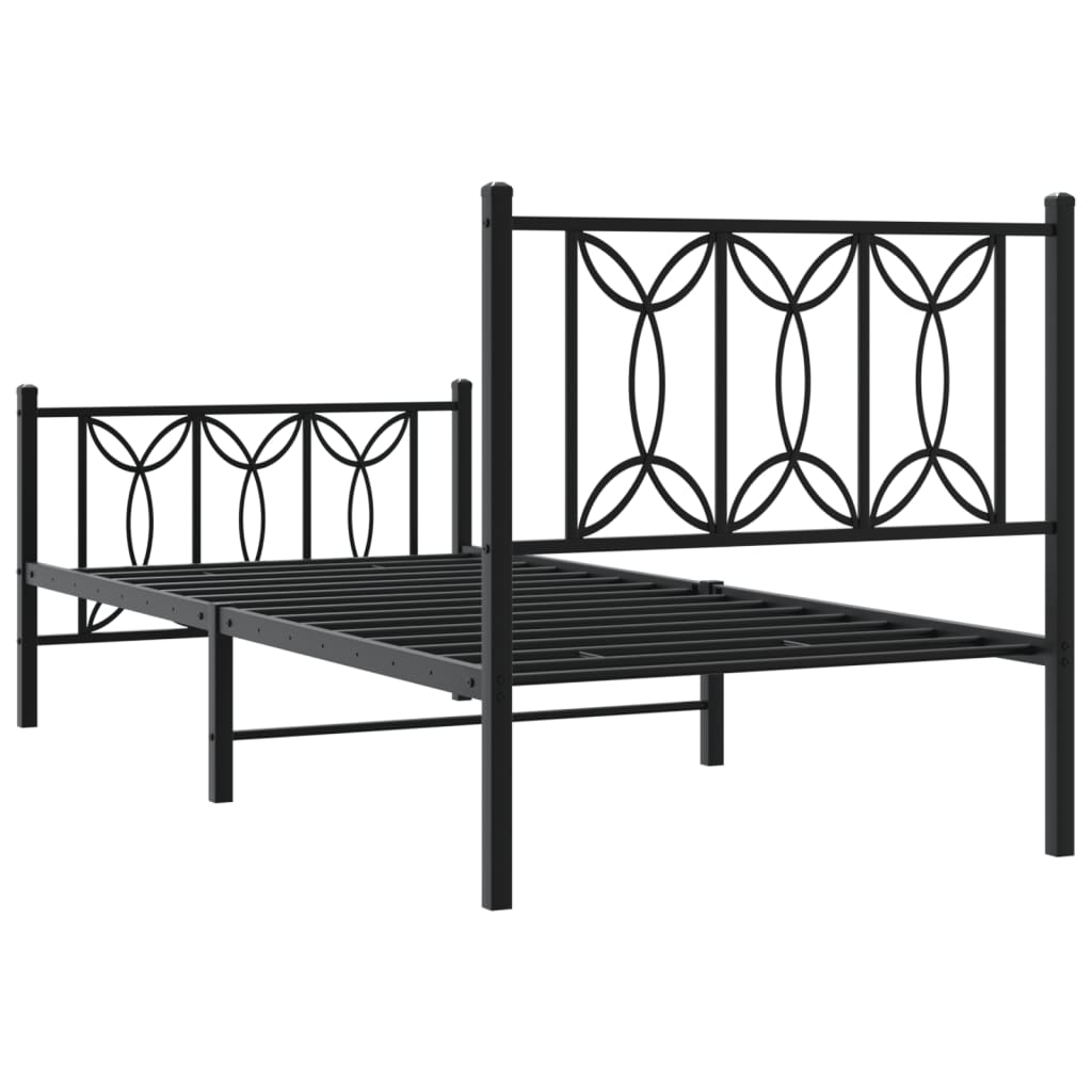 vidaXL Metalowa rama łóżka z wezgłowiem i zanóżkiem, czarna, 75x190 cm