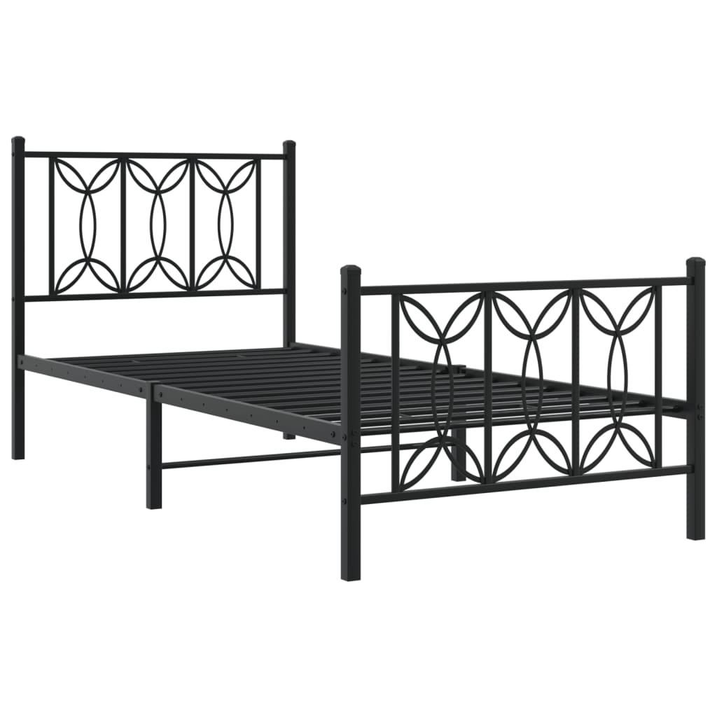 vidaXL Metalowa rama łóżka z wezgłowiem i zanóżkiem, czarna, 80x200 cm