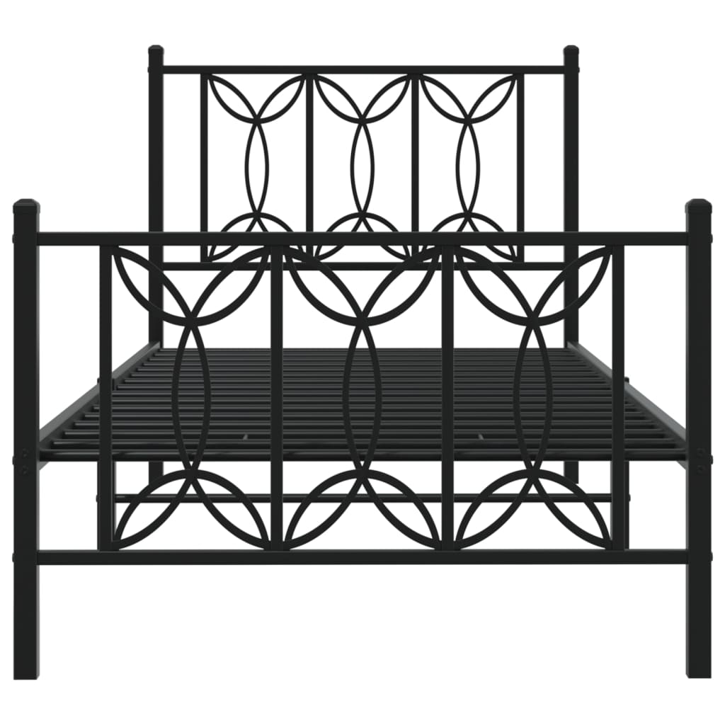 vidaXL Metalowa rama łóżka z wezgłowiem i zanóżkiem, czarna, 80x200 cm