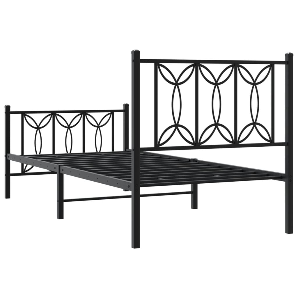vidaXL Metalowa rama łóżka z wezgłowiem i zanóżkiem, czarna, 80x200 cm