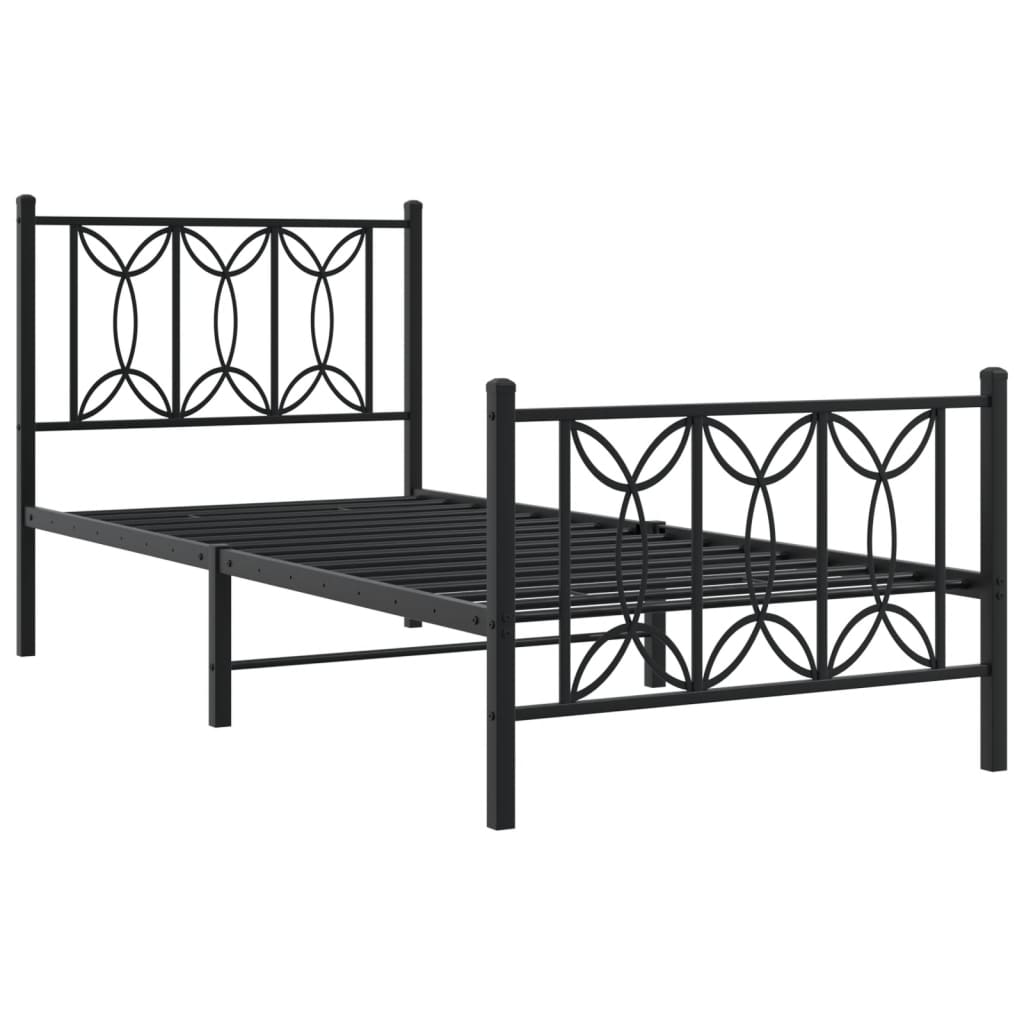 vidaXL Metalowa rama łóżka z wezgłowiem i zanóżkiem, czarna, 90x200 cm