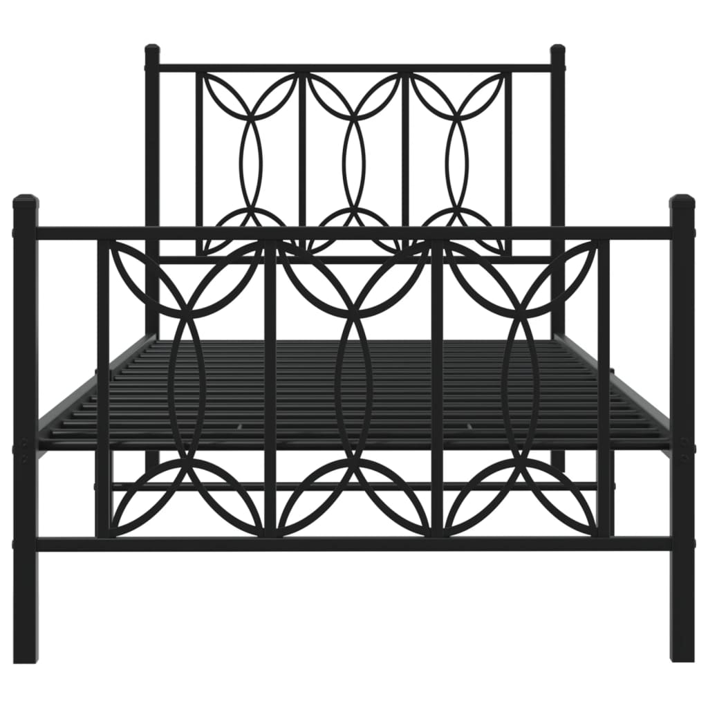 vidaXL Metalowa rama łóżka z wezgłowiem i zanóżkiem, czarna, 90x200 cm