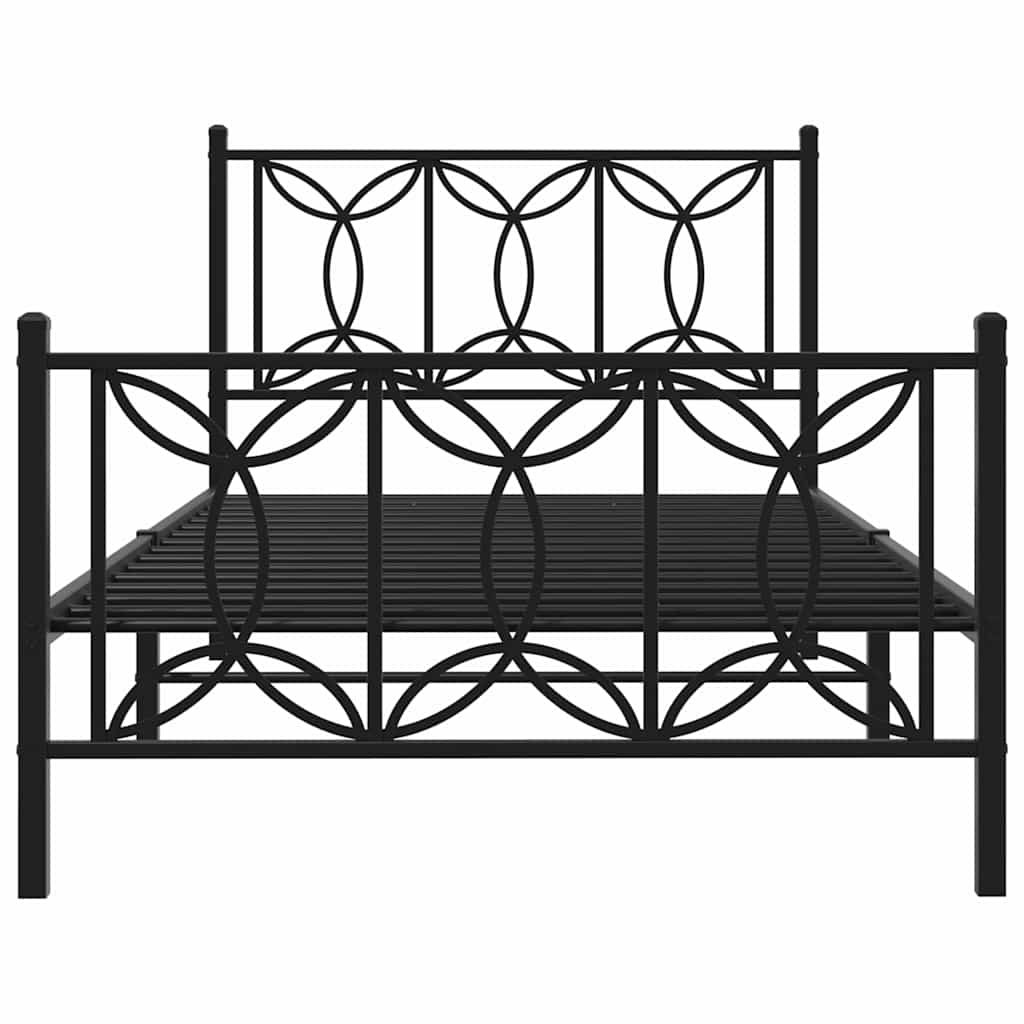 vidaXL Metalowa rama łóżka z wezgłowiem i zanóżkiem, czarna, 100x200cm