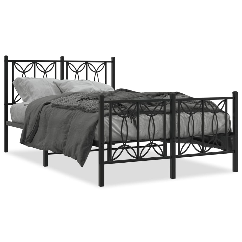 vidaXL Metalowa rama łóżka z wezgłowiem i zanóżkiem, czarna, 120x190cm