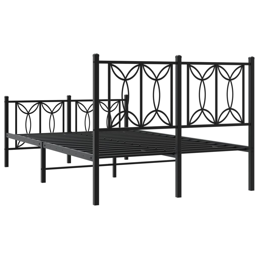 vidaXL Metalowa rama łóżka z wezgłowiem i zanóżkiem, czarna, 120x190cm