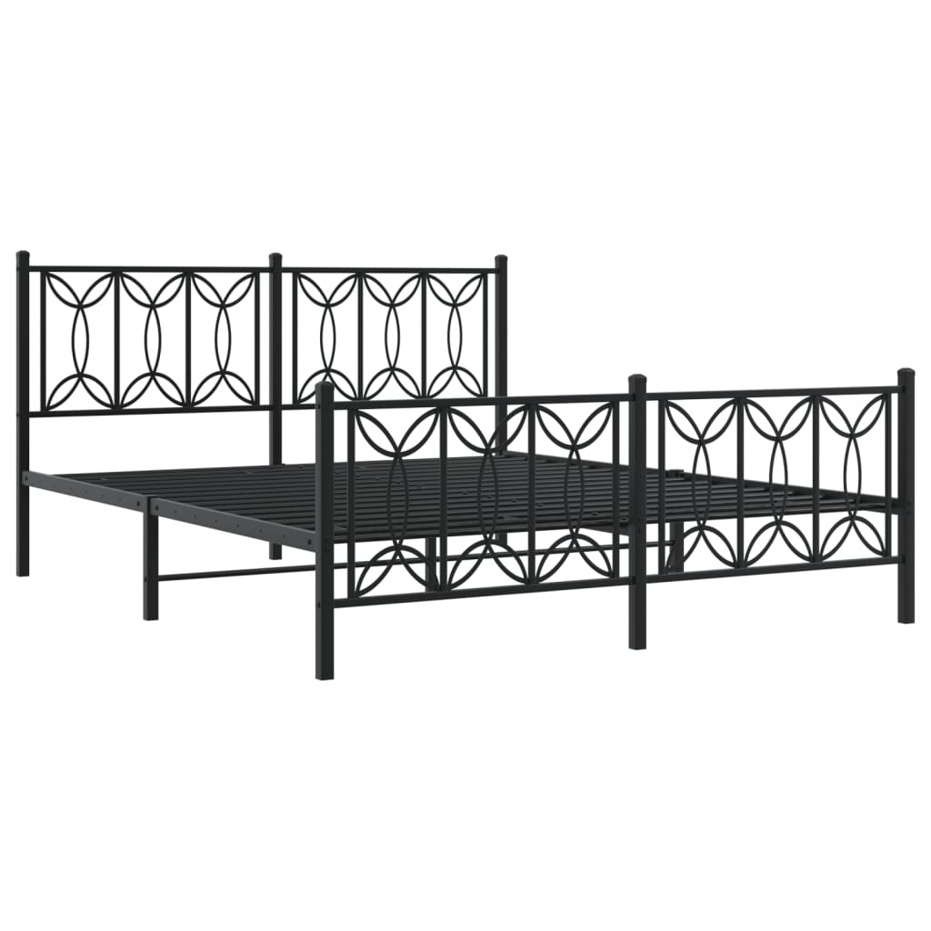 vidaXL Metalowa rama łóżka z wezgłowiem i zanóżkiem, czarna, 150x200cm