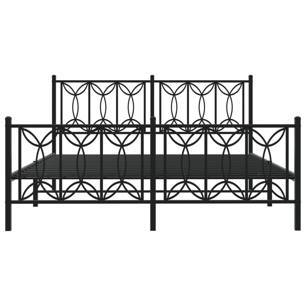 vidaXL Metalowa rama łóżka z wezgłowiem i zanóżkiem, czarna, 150x200cm