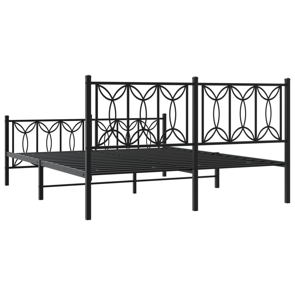 vidaXL Metalowa rama łóżka z wezgłowiem i zanóżkiem, czarna, 150x200cm