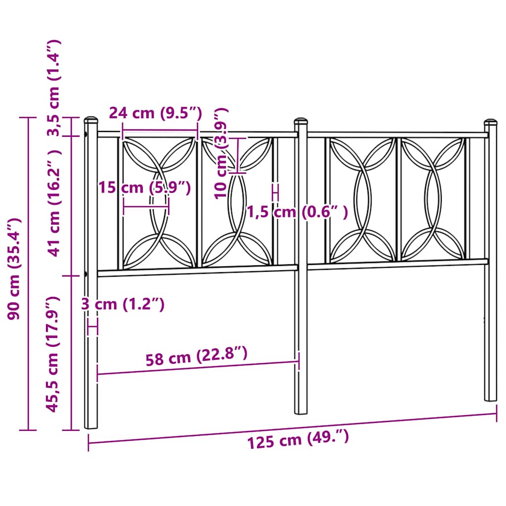 vidaXL Metalowe wymienne wezgłowie, czarne, 107 cm