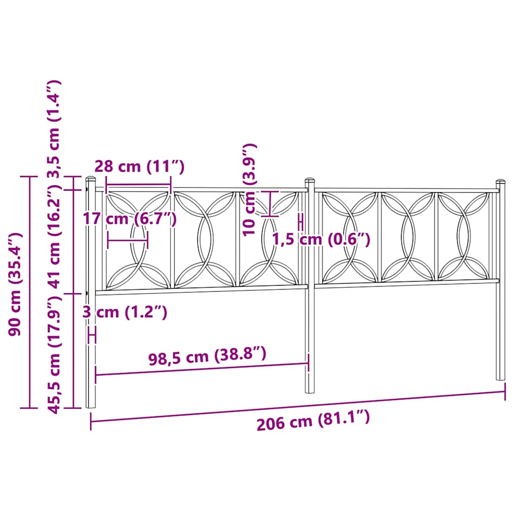 vidaXL Metalowe wymienne wezgłowie, czarne, 200 cm