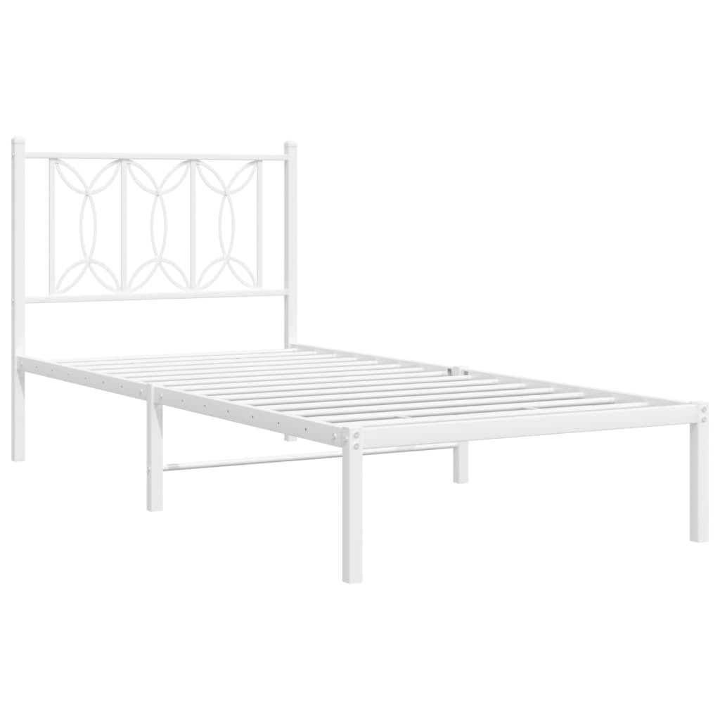 vidaXL Metalowe łóżko z wezgłowiem, bez materaca, białe, 75x190 cm