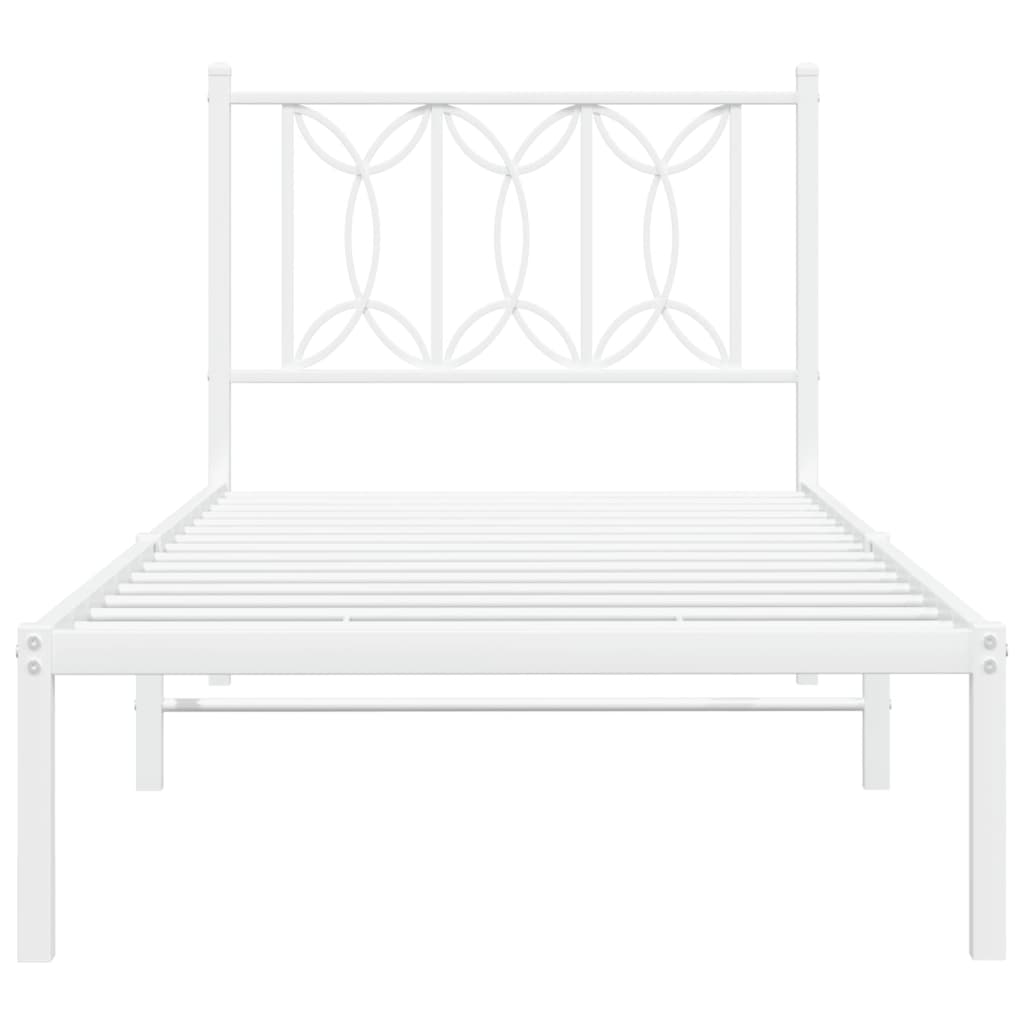 vidaXL Metalowe łóżko z wezgłowiem, bez materaca, białe, 75x190 cm