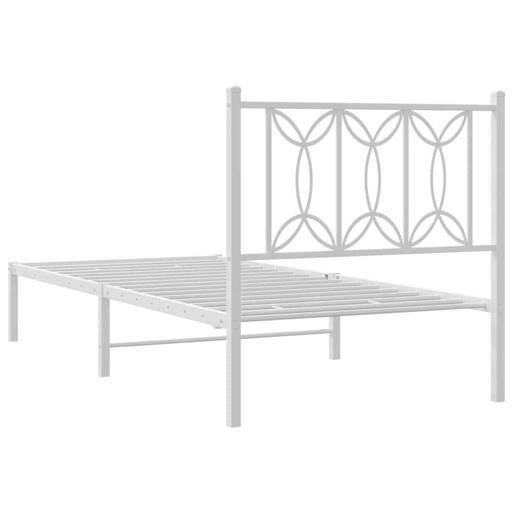 vidaXL Metalowe łóżko z wezgłowiem, bez materaca, białe, 75x190 cm