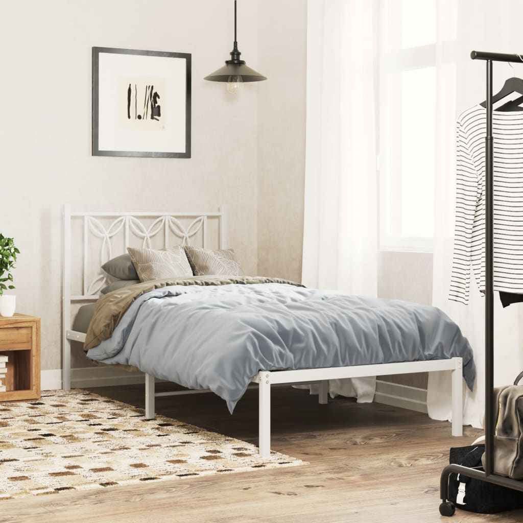 vidaXL Metalowe łóżko z wezgłowiem, bez materaca, białe, 75x190 cm