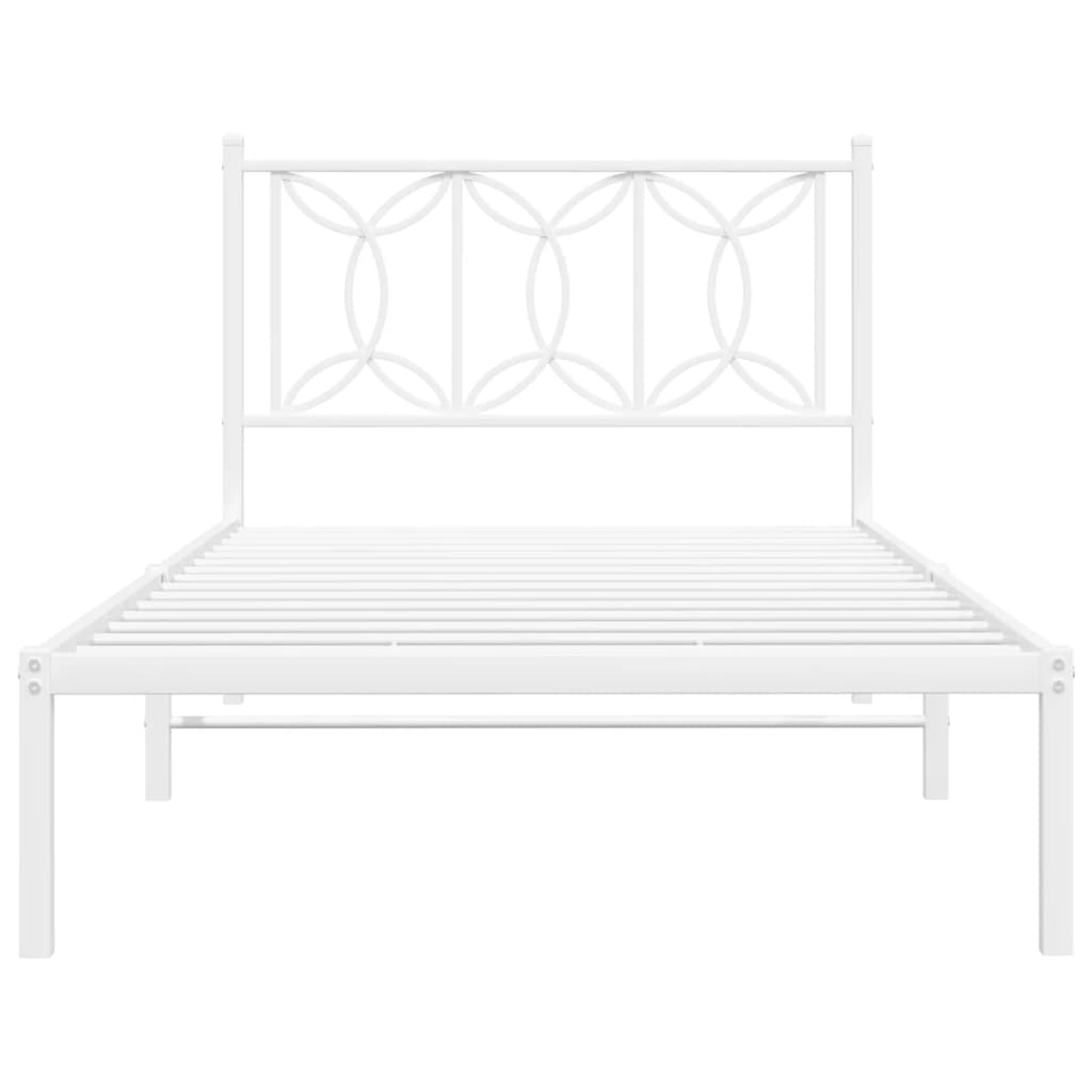 vidaXL Metalowa rama łóżka z wezgłowiem, biała, 107x203 cm
