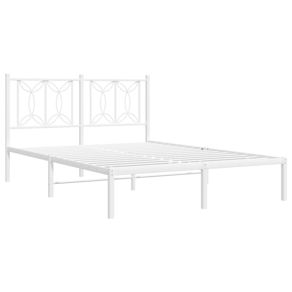 vidaXL Metalowa rama łóżka z wezgłowiem, biała, 135x190 cm