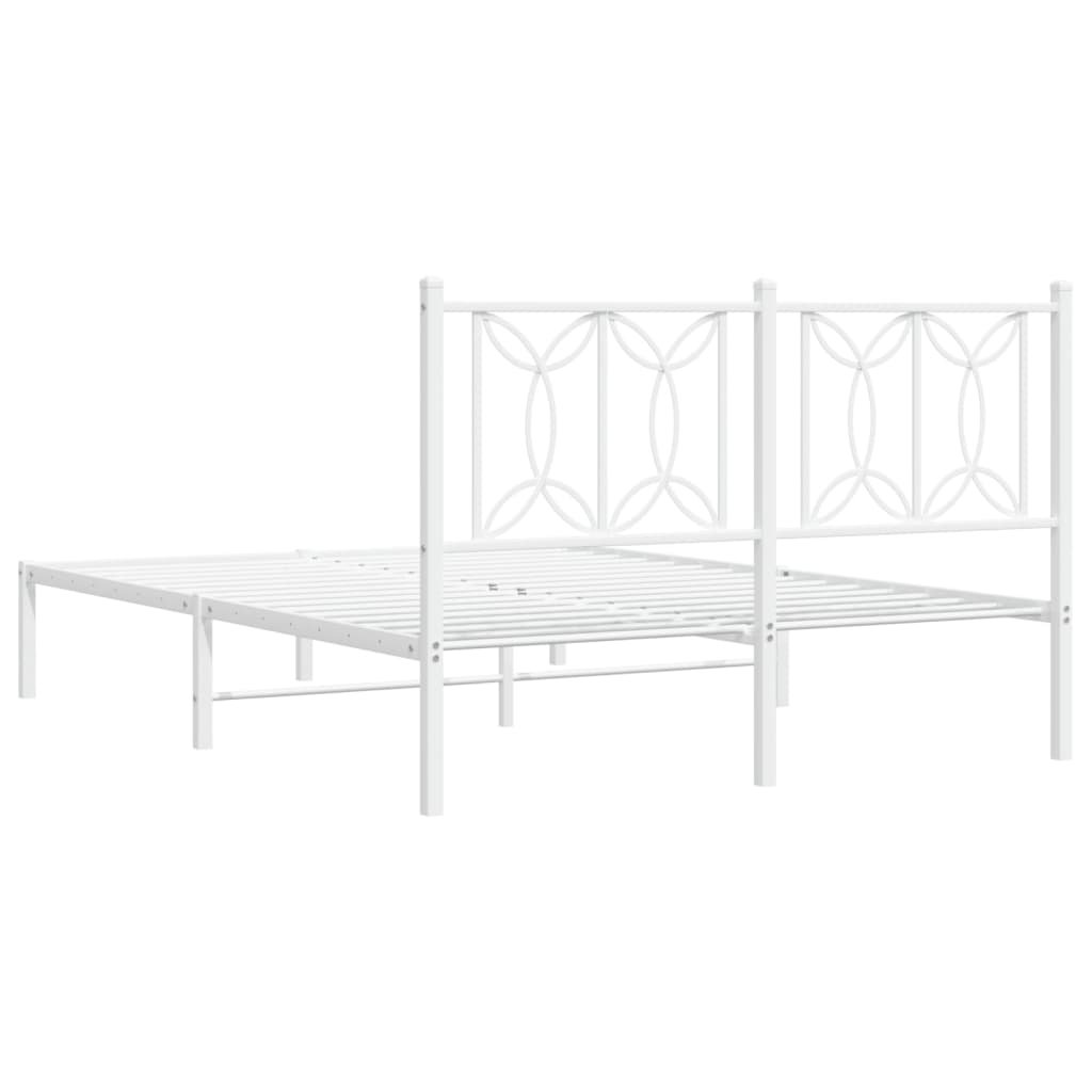 vidaXL Metalowa rama łóżka z wezgłowiem, biała, 135x190 cm