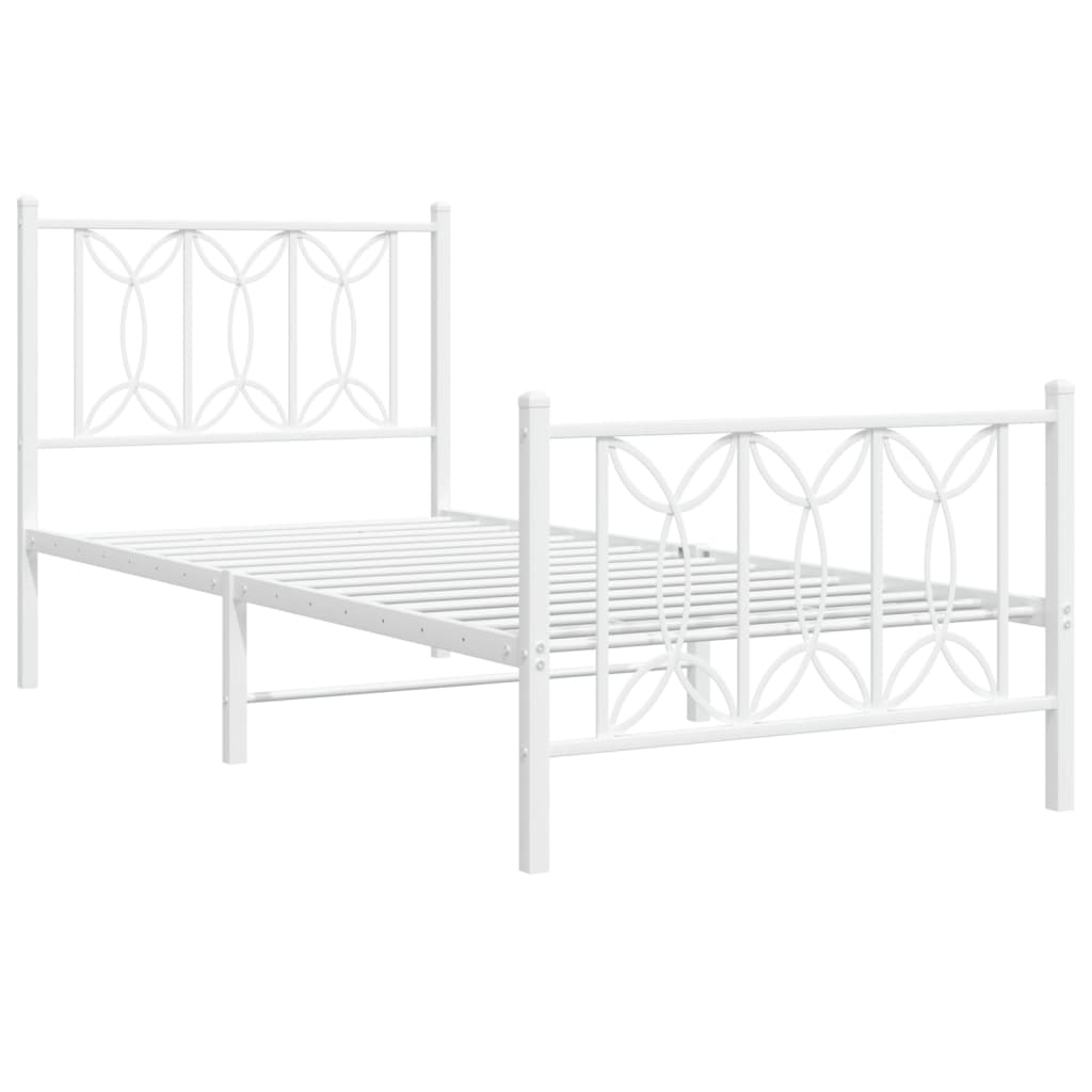 vidaXL Metalowa rama łóżka z wezgłowiem i zanóżkiem, biała, 75x190 cm