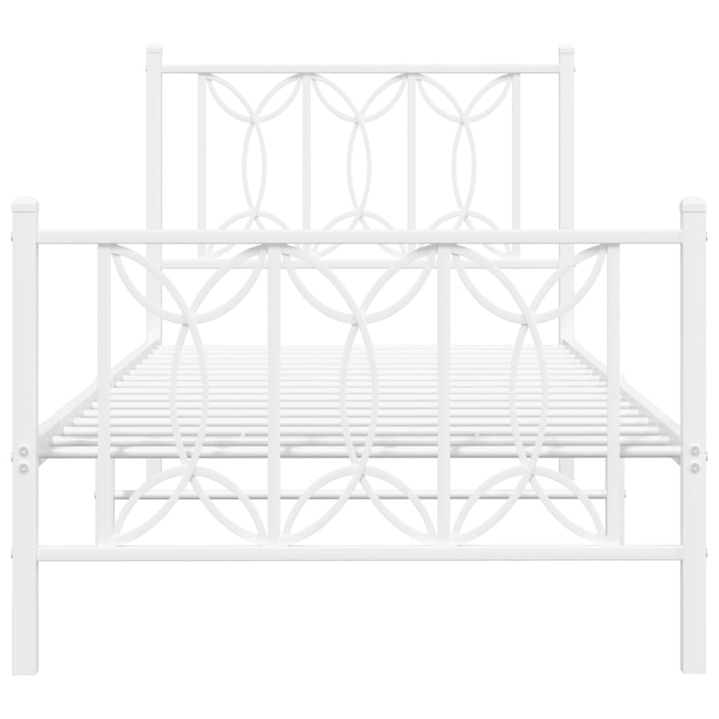 vidaXL Metalowa rama łóżka z wezgłowiem i zanóżkiem, biała, 75x190 cm