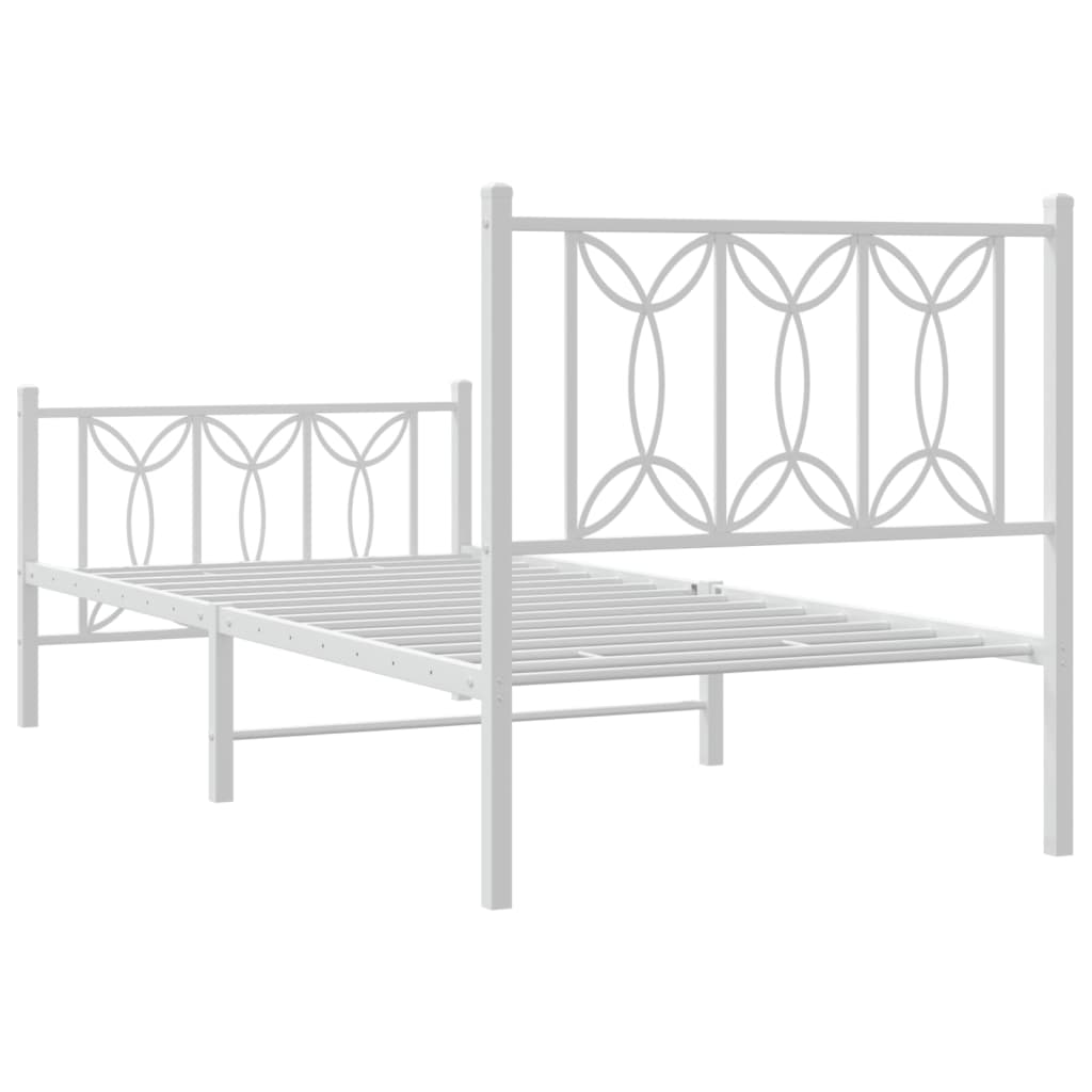 vidaXL Metalowa rama łóżka z wezgłowiem i zanóżkiem, biała, 75x190 cm