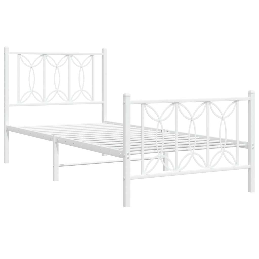 vidaXL Metalowa rama łóżka z wezgłowiem i zanóżkiem, biała, 80x200 cm