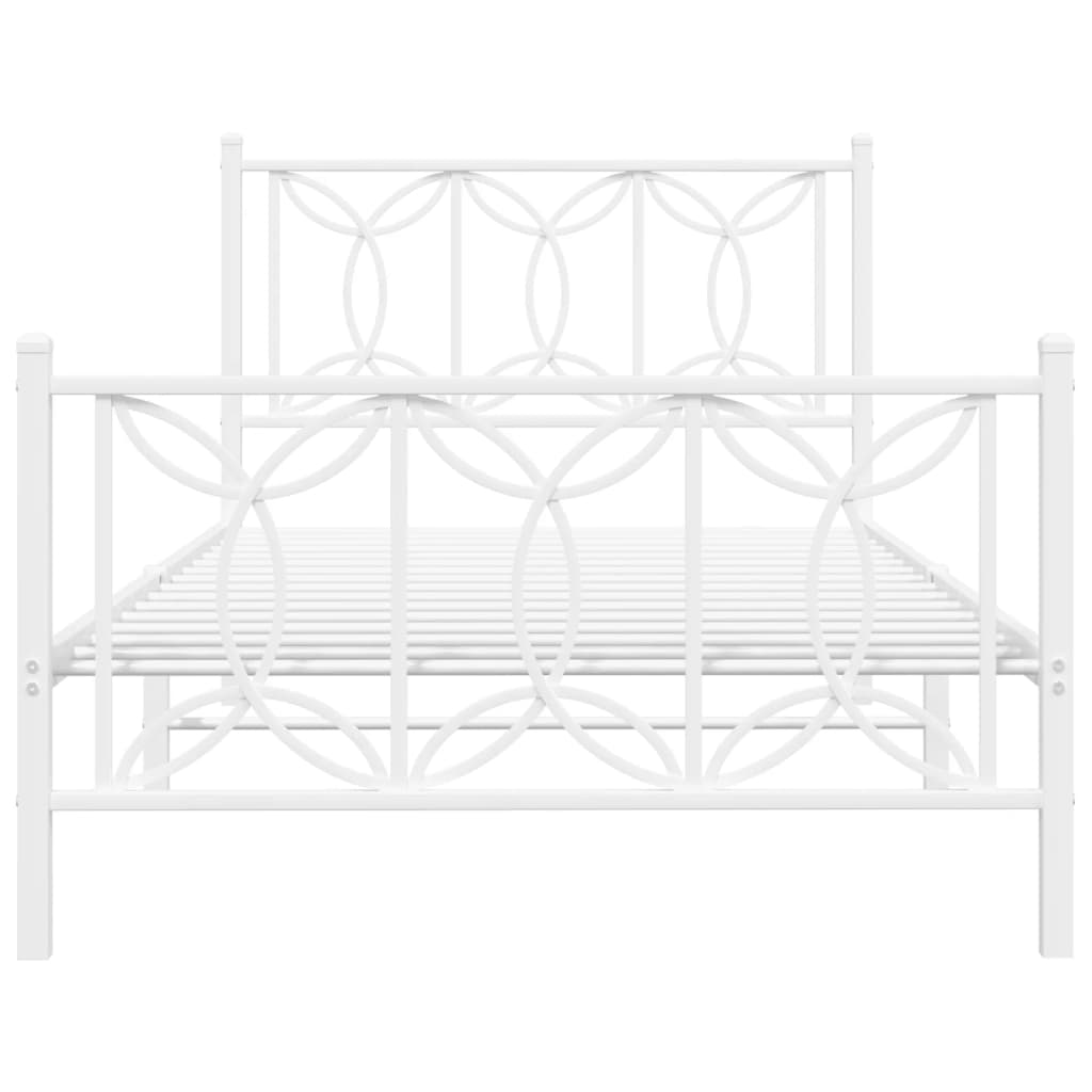 vidaXL Metalowa rama łóżka z wezgłowiem i zanóżkiem, biała, 100x200 cm